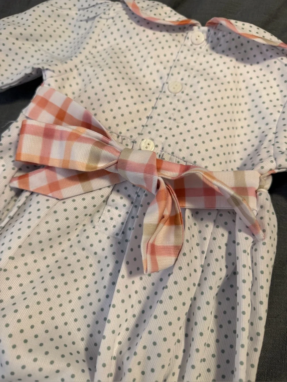 NEW!  Smocked Flamingo Sweet Pumpkin Pie Plaid Bow Onesie